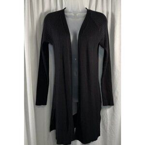 Pointelle Ribbed Long Opened Cardigan, Black, Sz: M, 76-10